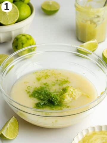lime curd, condensed milk and fresh lime zest in a bowl before mixing.
