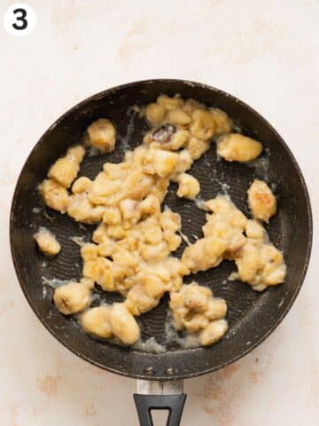 caramelized bananas in a skillet.
