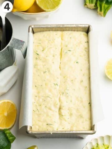 lemon zucchini bread in a loaf pan before baking.