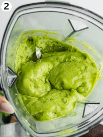 avocado blended with fresh mint and condensed milk in a blender jug.