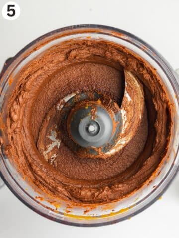 sweet potato chocolate frosting in a food processor jug.
