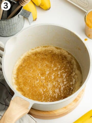 caramel sauce bubbling in a saucepan.