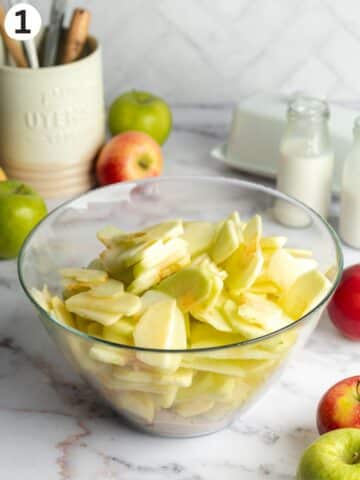 sliced apples in a large bowl.