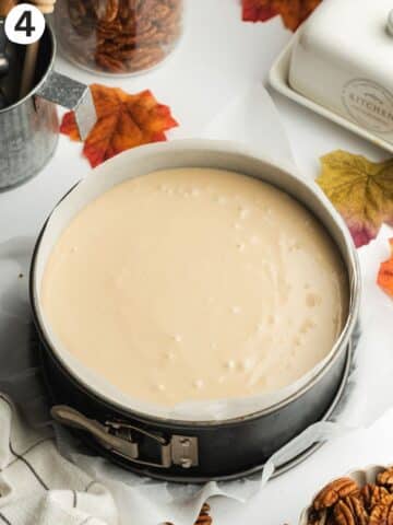 cheesecake filling in a pan before going into the fridge to set.