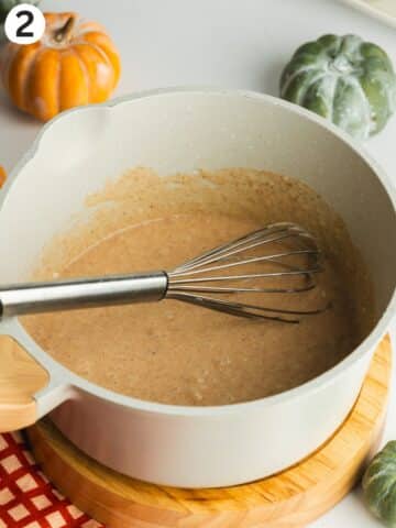 cornstarch, agar agar, pumpkin spices, and evaporated milk whisked together in a saucepan.