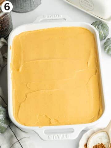 pumpkin tiramisu smoothed out before chilling.