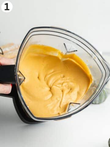 pumpkin mascarpone filling in a blender jug.