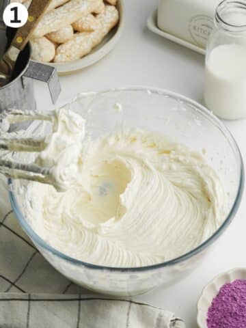 vegan cream cheese whipped until fluffy in a glass bowlo.