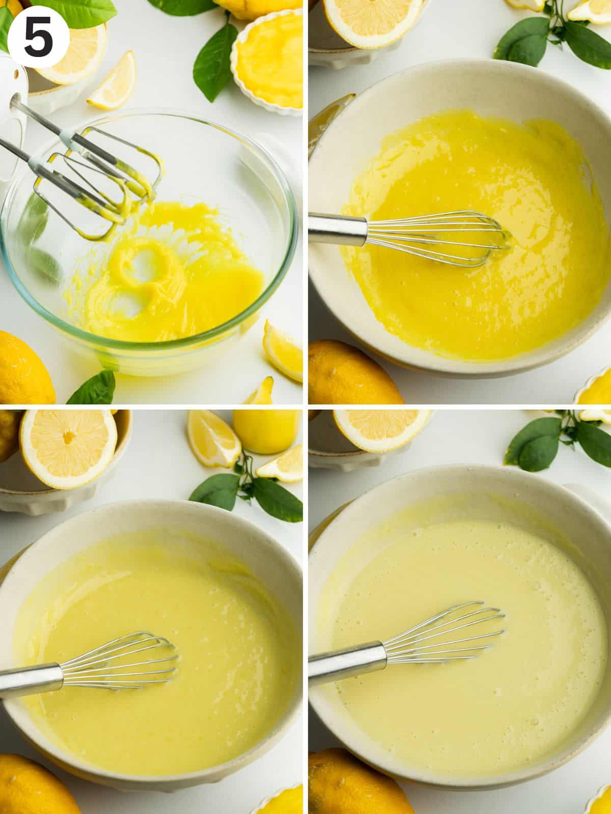 whisking lemon curd with three dairy-free milks for lemon tres leches.
