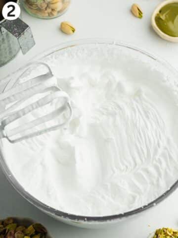 vegan whipped cream in a mixing bowl.