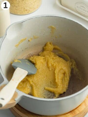 roux made from vegan butter and flour in a saucepan.