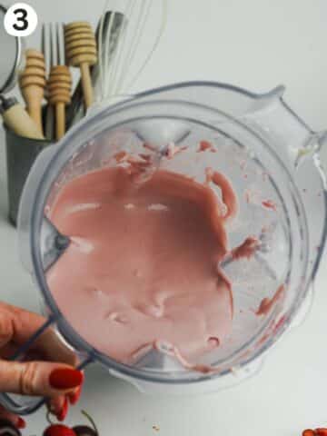 cherry cheesecake filling blended until smooth in a blender jug.