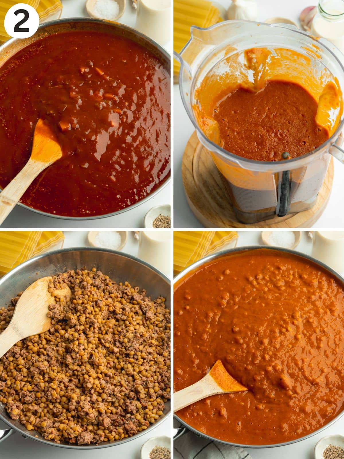 stages of making sauce for lasagna.